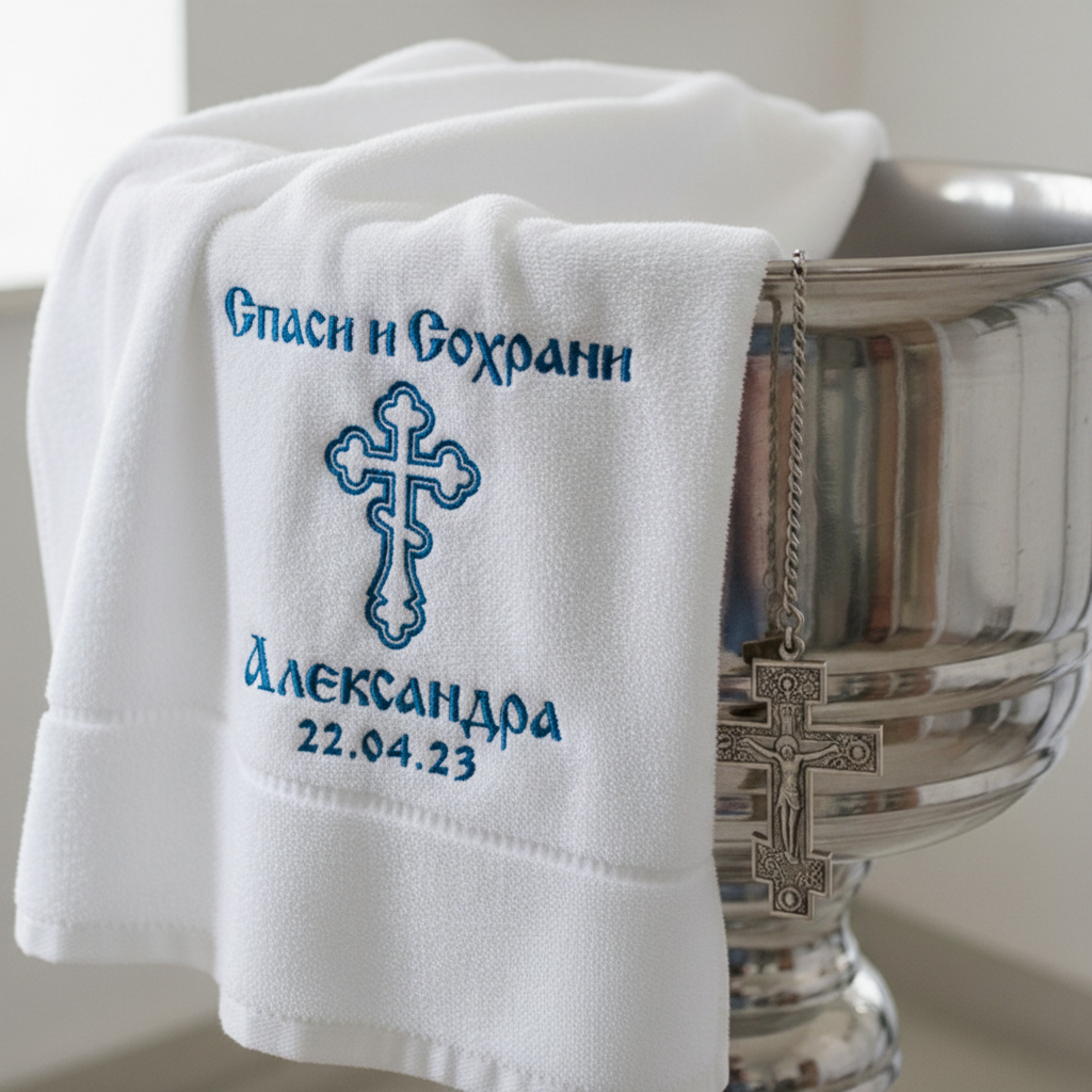 Handtuch zur Taufe "Спаси и сохрани"