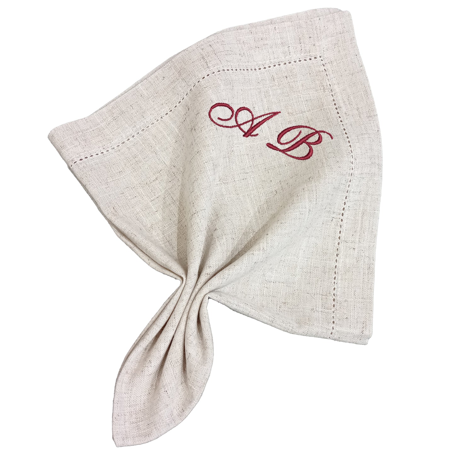 Personalisierte Leinenserviette mit Monogramm in Weinrot 194 – Stickerei Rein